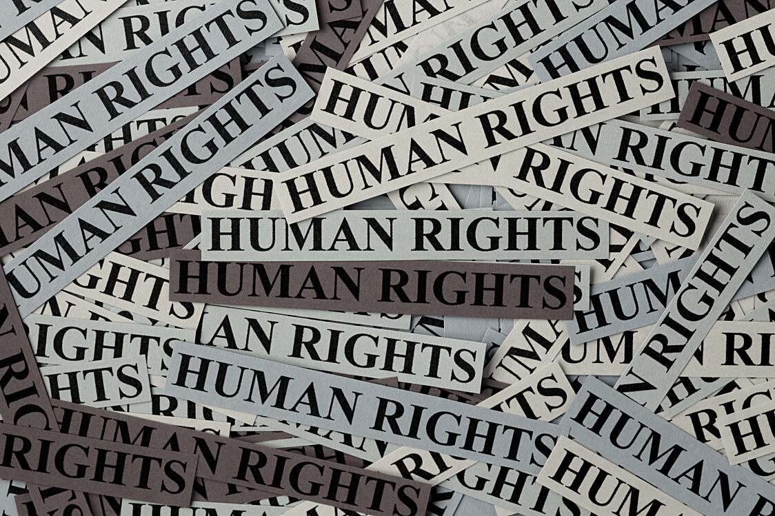 A pile of human rights labels in various colors